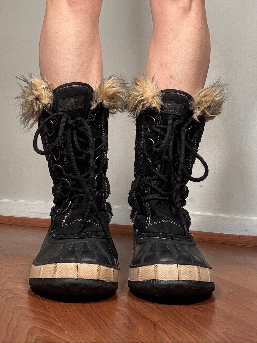 Athletech Black Lace-Up Winter Boots with Faux Fur Trim
